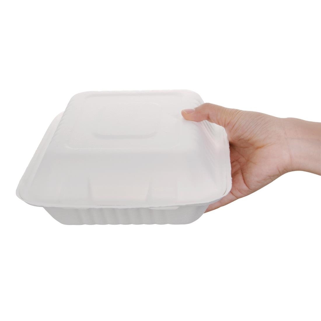 Fiesta Compostable composteerbare bagasse voedseldozen 3 compartimenten (200 stuks) - Afbeelding 4