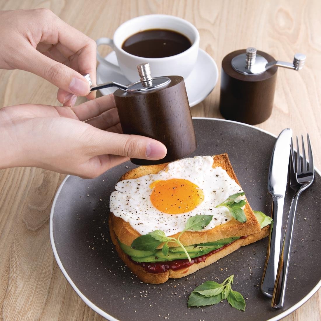 Olympia peper- en zoutmolen set donker hout 8,5cm - Afbeelding 3