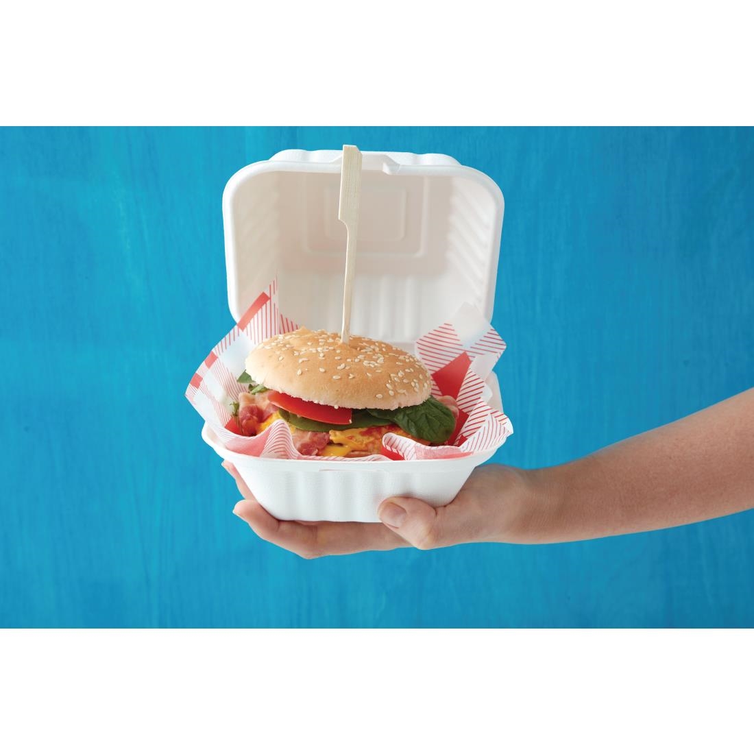 Fiesta Compostable bagasse hamburgerbakjes 152mm (500 stuks) - Afbeelding 4