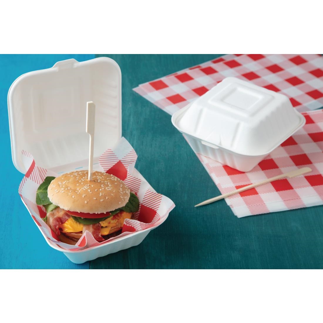 Fiesta Compostable bagasse hamburgerbakjes 152mm (500 stuks) - Afbeelding 5