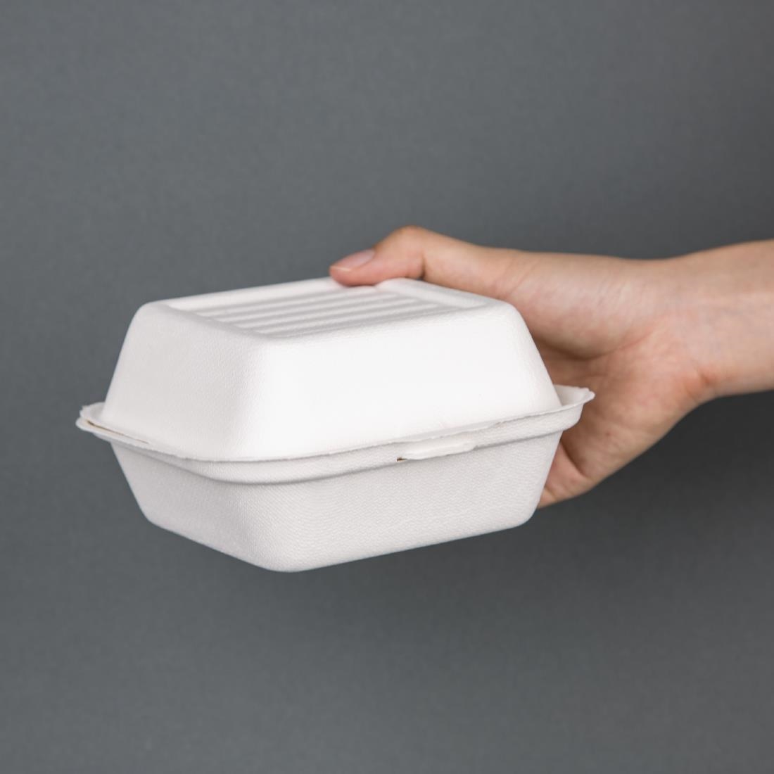 Fiesta Compostable bagasse hamburgerbakjes 153mm (500 stuks) - Afbeelding 4