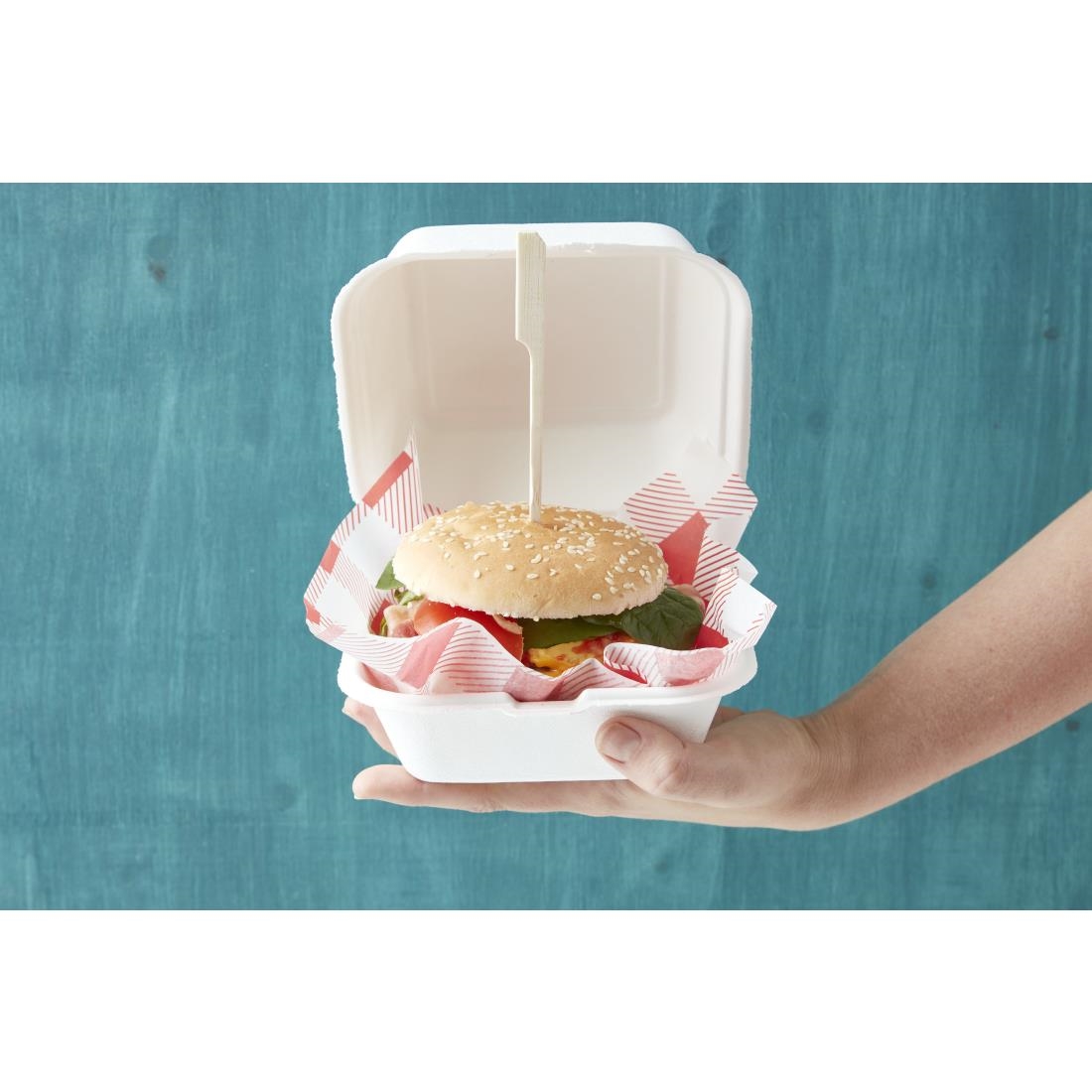 Fiesta Compostable bagasse hamburgerbakjes 153mm (500 stuks) - Afbeelding 5
