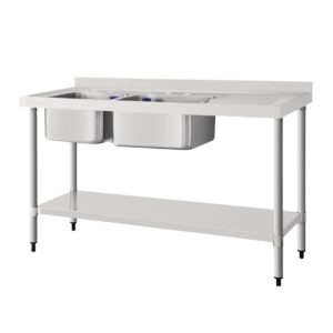 Vogue RVS spoeltafel dubbele spoelbak afdruiprek rechts 150x60cm