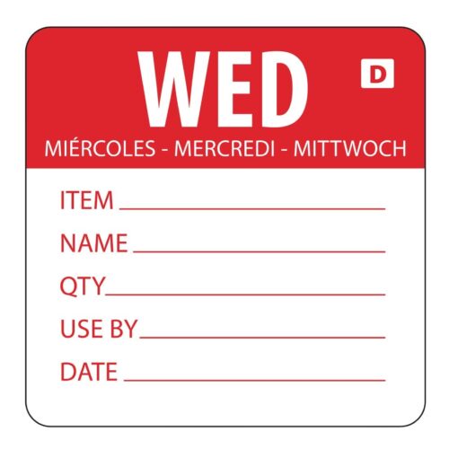 Vogue oplosbare kleurcode voedseletiketten woensdag (250 stuks)