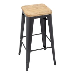 Bolero Bistro stalen barkruk met houten zitting - grijs (4 stuks)