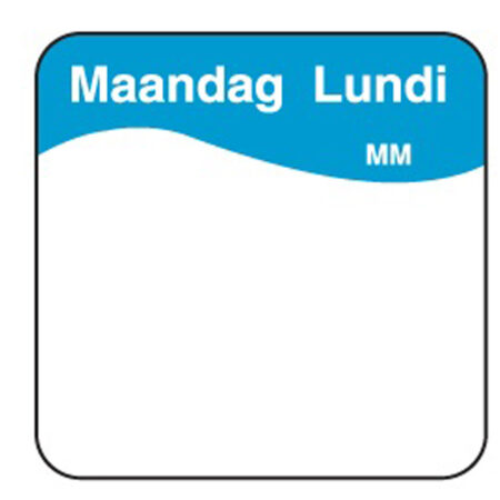 Vol. oplosbare sticker maandag 25 mm 500/rol