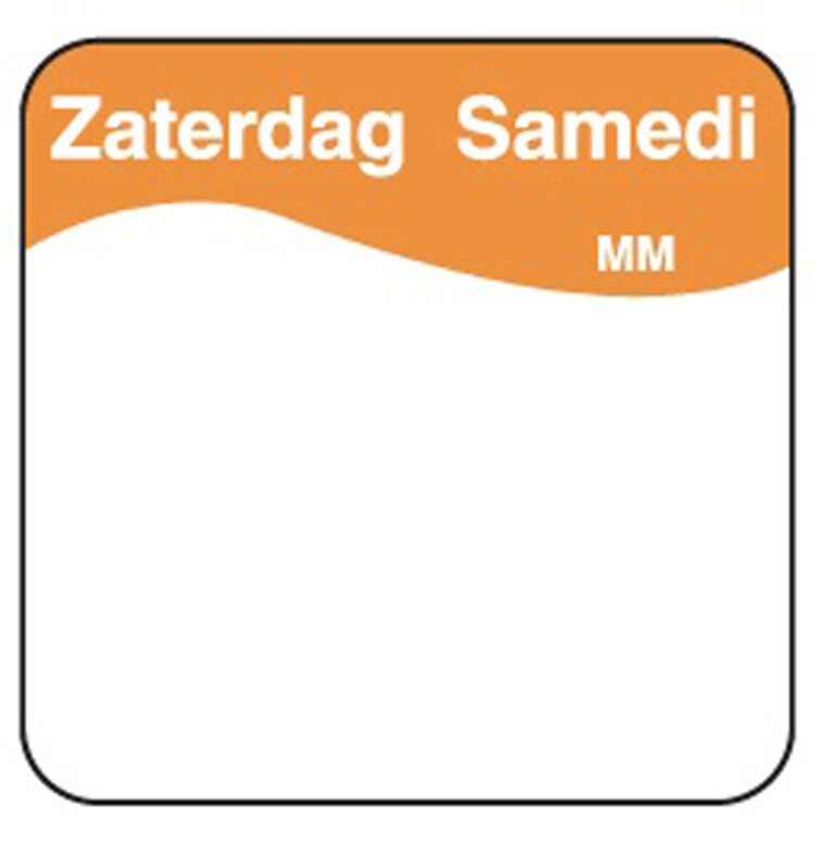 Vol. oplosbare sticker zaterdag 25 mm 500/rol