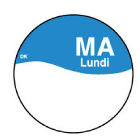 Perm. sticker m/schrijfvlak maandag 19 mm 1000/rol