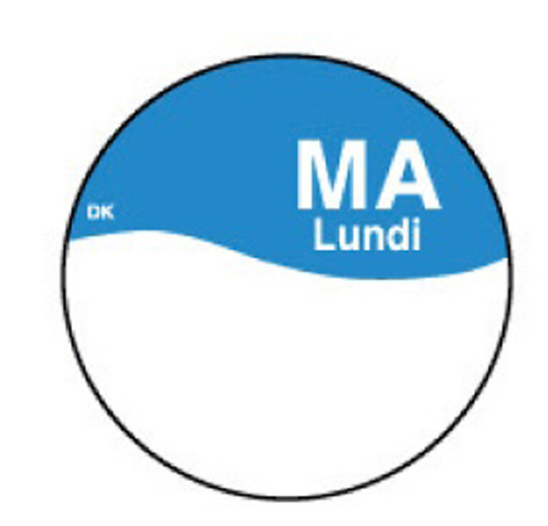 Perm. sticker m/schrijfvlak maandag 19 mm 1000/rol