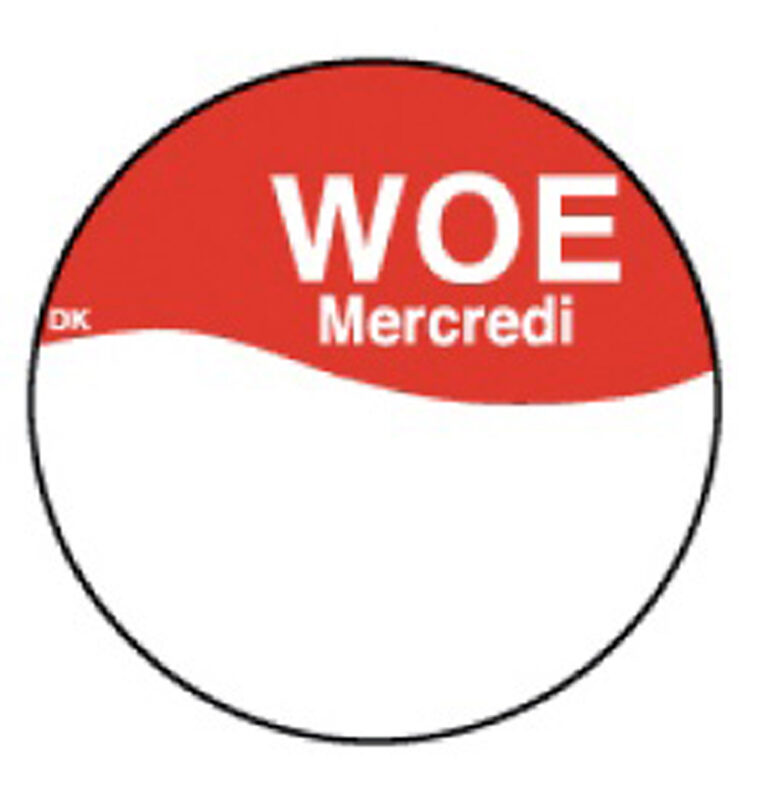 Perm. sticker m/schrijfvl. woensdag 19 mm 1000/rol