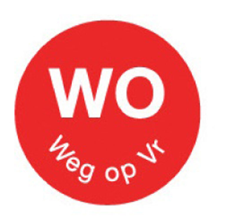 Perm. sticker 'wo weg op vr' 19 mm 1000/rol