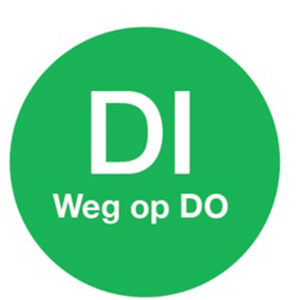 Afwasb. sticker 'di weg op do' 19 mm 500/rol