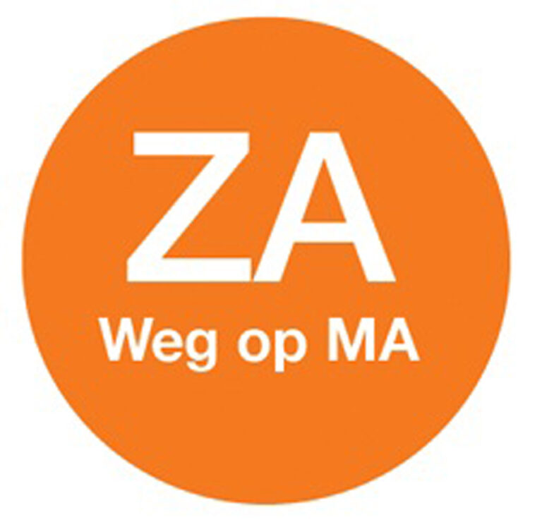 Afwasb. sticker 'za weg op ma' 19 mm 500/rol