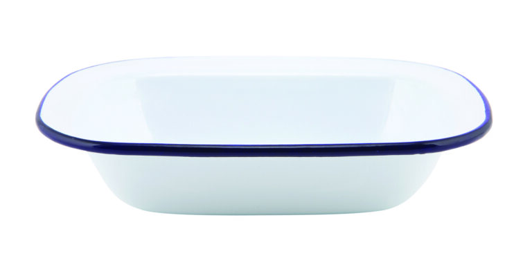 Emaille ovenschaal met blauwe rand 20 cm