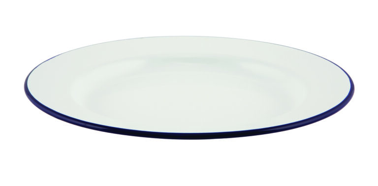 Emaille bord met blauwe rand 24 cm