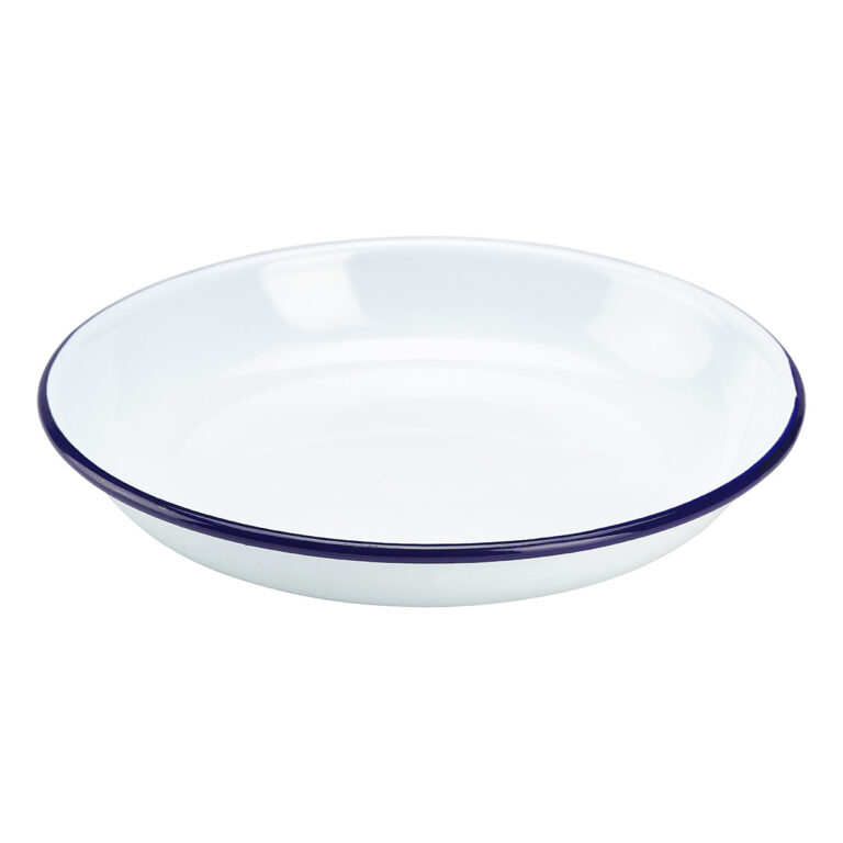 Emaille pastabord met blauwe rand 20 cm