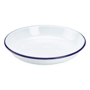 Emaille pastabord met blauwe rand 22 cm