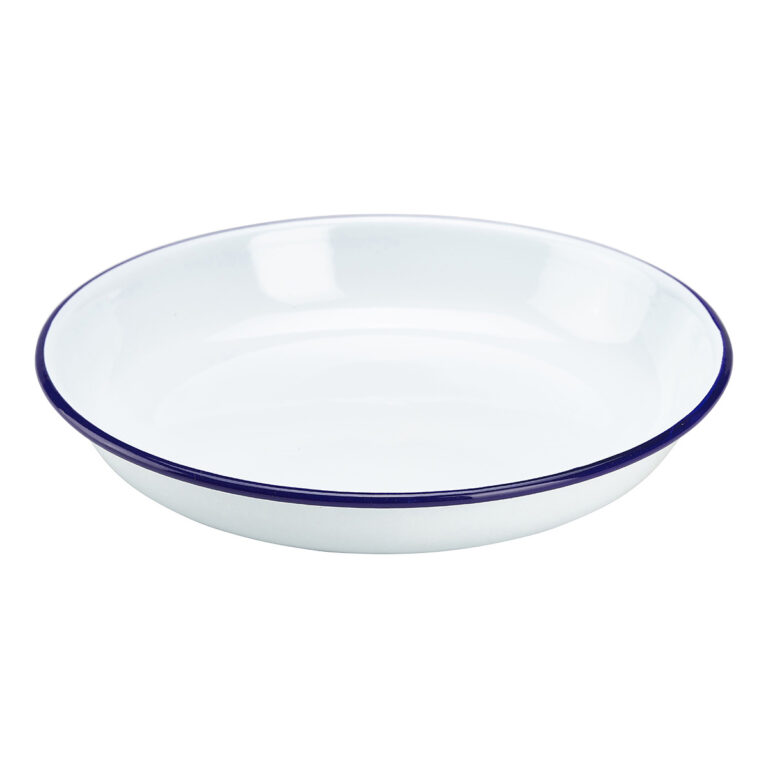 Emaille pastabord met blauwe rand 22 cm