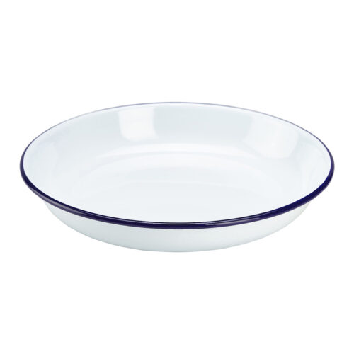 Emaille pastabord met blauwe rand 24 cm