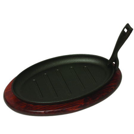 Gietijzer serveerschaal ovaal 27x18cm op hout