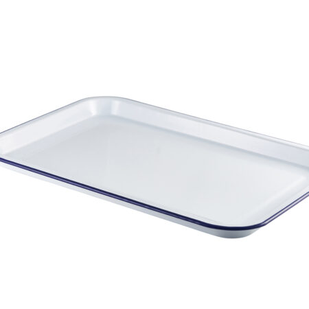 Emaille foodplateau wit/blauw 30,5 x 23,5 cm