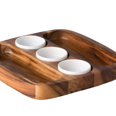 Tortillaschaal dubbel acacia incl 3 saustipje Ø8cm