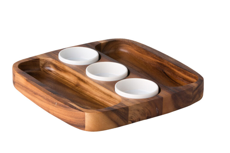 Tortillaschaal dubbel acacia incl 3 saustipje Ø8cm