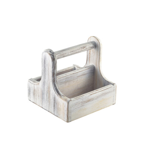 Houten tafelcaddy klein m/handvat wit