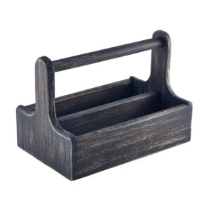 Houten tafelcaddy m/handvat zwart 25x15,3x18 cm