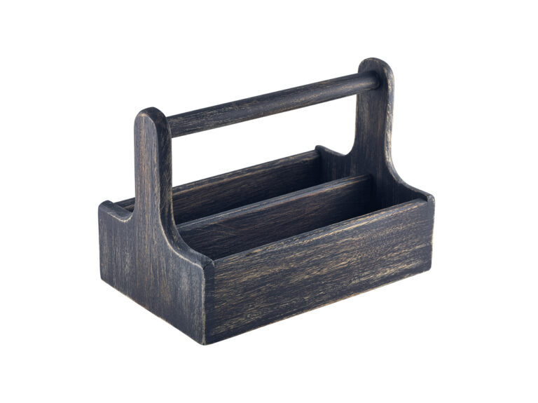 Houten tafelcaddy m/handvat zwart 25x15,3x18 cm