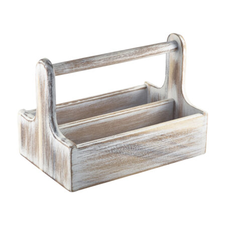 Houten tafelcaddy m/handvat wit 25x15,3x18 cm