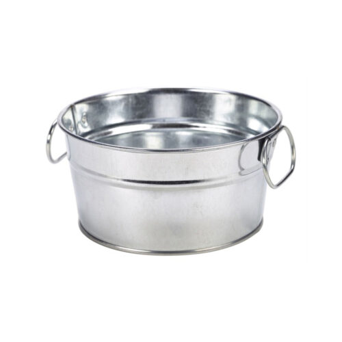 Gegalvanis. stalen serveerschaal rond 15 x 8 cm