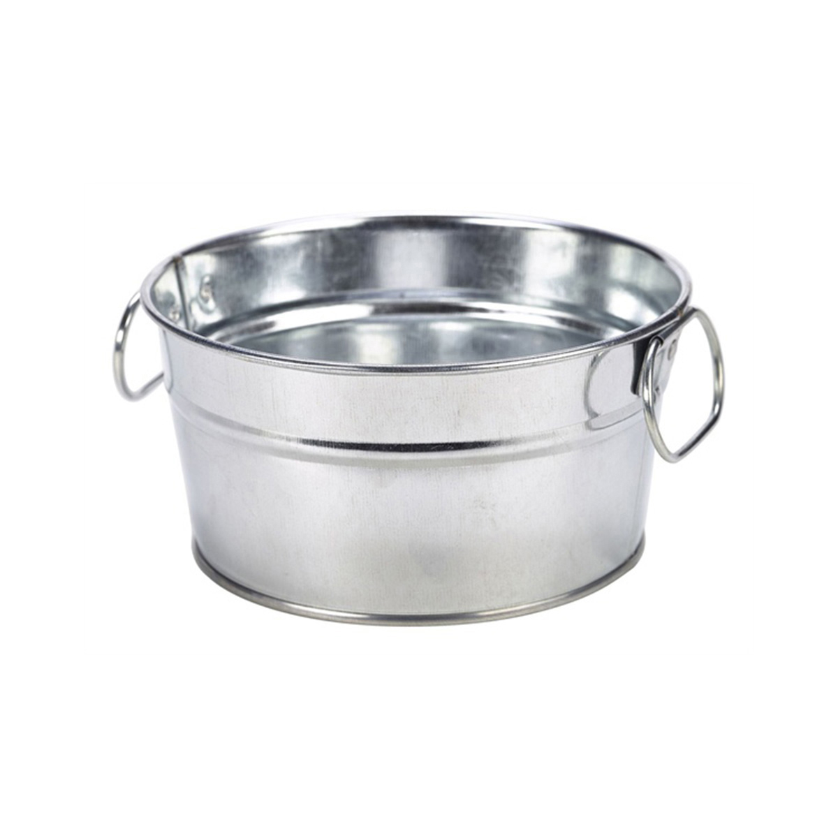 Gegalvanis. stalen serveerschaal rond 15 x 8 cm