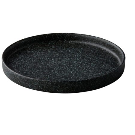 Bord opstaande rand zwart met blauwe spikkels 22cm