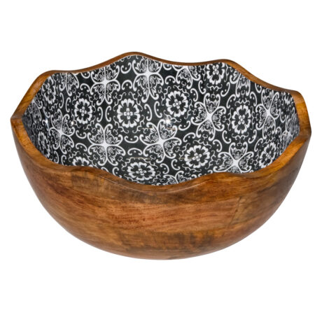 Houten kom zwarte bloem Ø30x11 cm