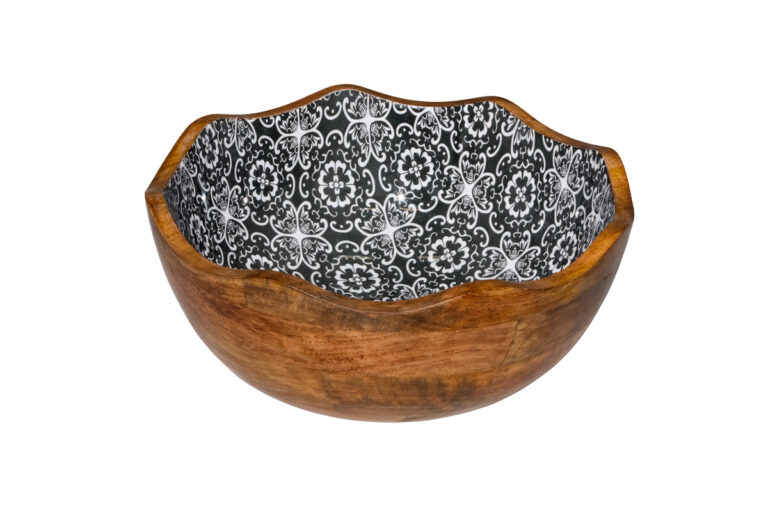 Houten kom zwarte bloem Ø30x11 cm