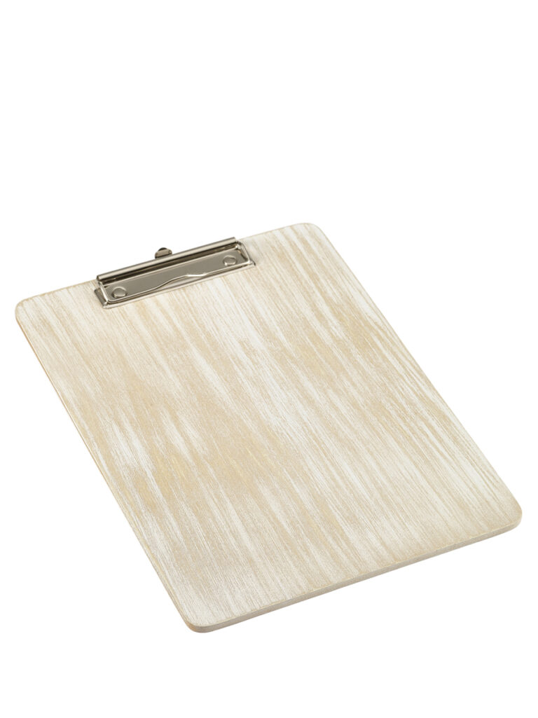 Houten menu/rekening klembord white wash A4