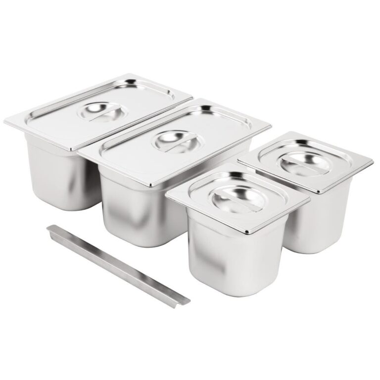 Vogue RVS Gastronorm Bakken Set 2x 1/3 2x 1/6 Met Deksels