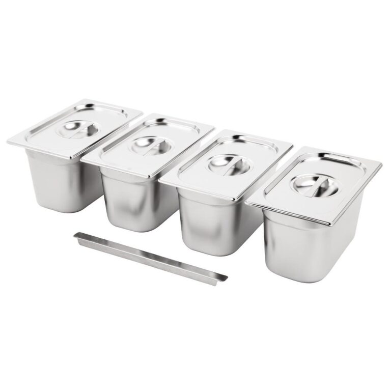 Vogue RVS Gastronorm Bakken Set 4x 1/4 Met Deksels