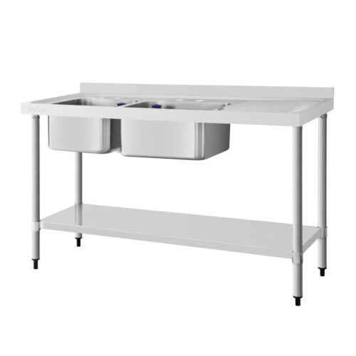 Vogue RVS spoeltafel dubbele spoelbak aan linkerzijde 150x60cm