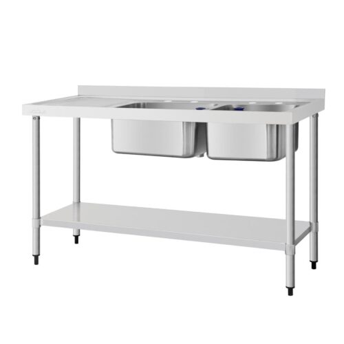 Vogue RVS spoeltafel dubbele spoelbak aan rechtzijde 150x60cm