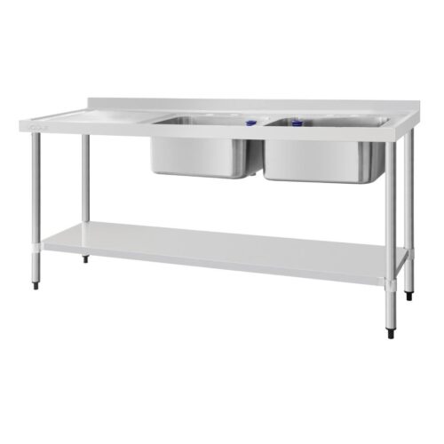 Vogue RVS spoeltafel dubbele spoelbak aan rechterzijde 180x60cm