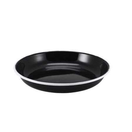 Emaille pasta bord zwart met witte rand 20 cm
