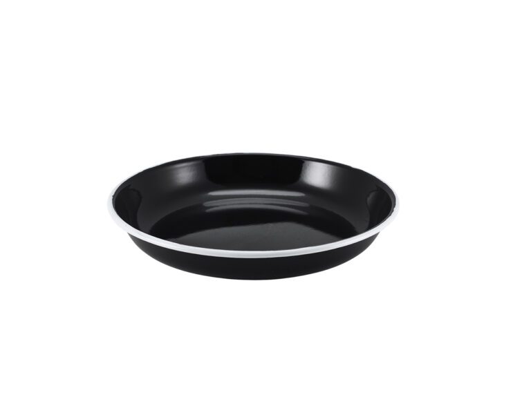 Emaille pasta bord zwart met witte rand 20 cm