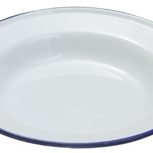 Emaille diep bord met blauwe rand 24 cm