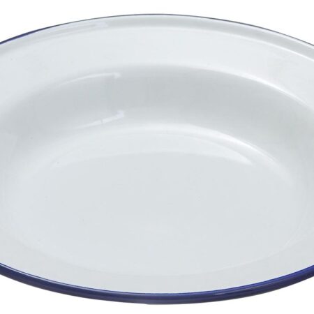 Emaille diep bord met blauwe rand 24 cm