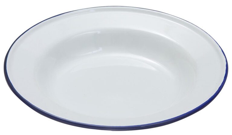 Emaille diep bord met blauwe rand 24 cm
