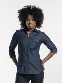 Women Blue Denim Stretch 3/4 Sleeve Blouse