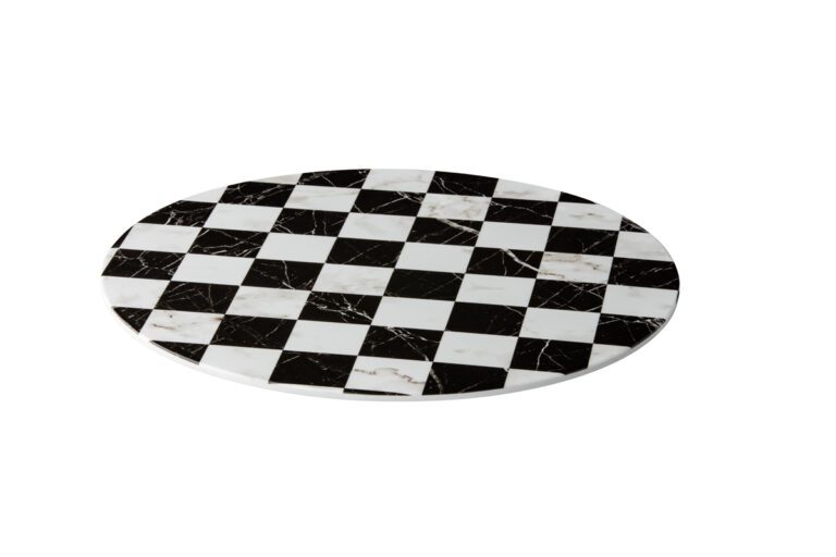 Plateau zwart/wit geblokt rond 33cm