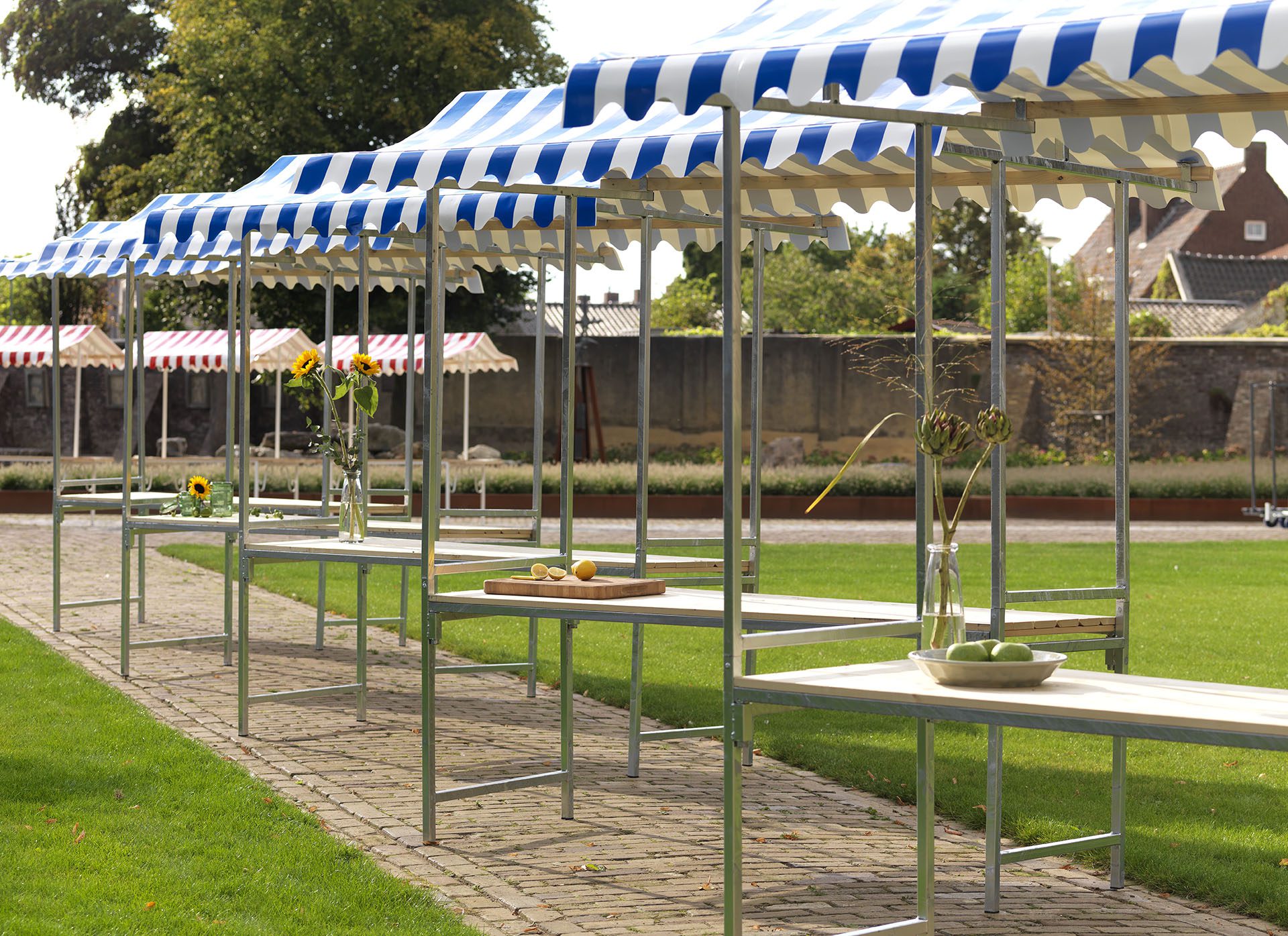 Professional Marktkraam blauw-wit,brandwerend PVC dekzeil, vurenhout, 200x151x232cm (LxBxH) - Afbeelding 3